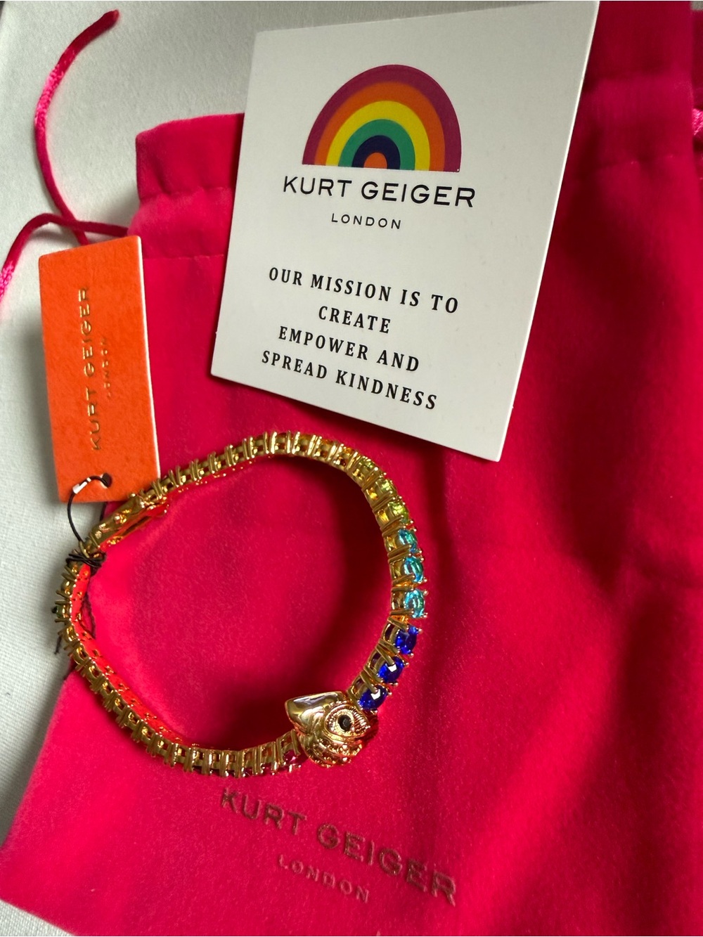 NEW Kurt Geiger Gold Rainbow Crystal Bracelet